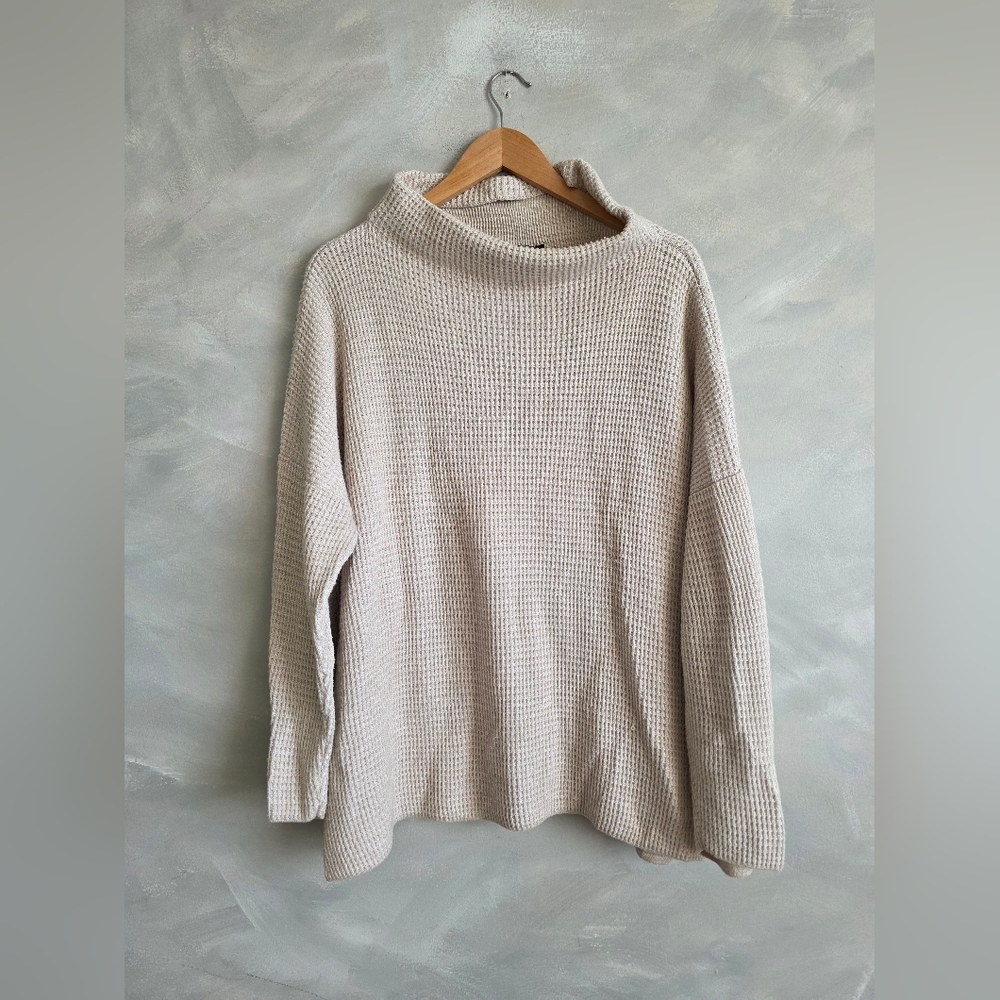 Eileen Fisher Funnel Neck Organic Cotton Tencel Blend Sweater XL